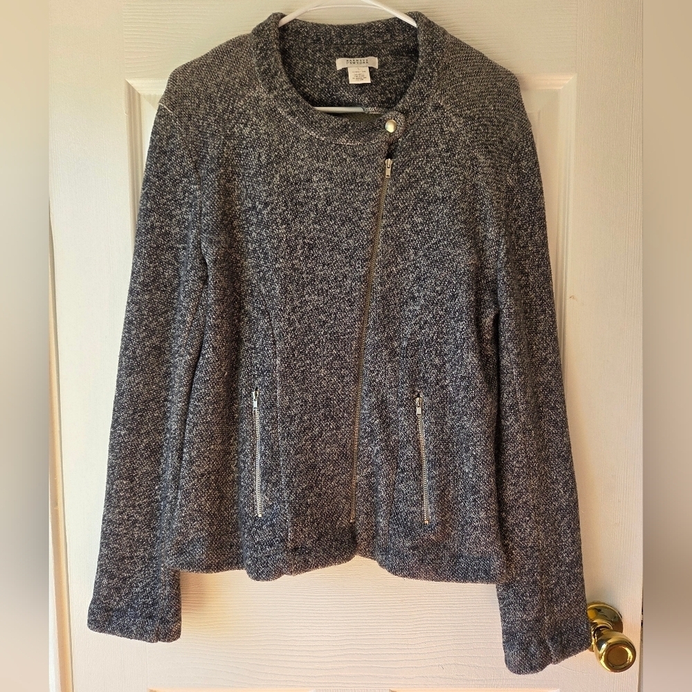 Barneys New York Women's Tweed Jacket L 100% Cotton Gray